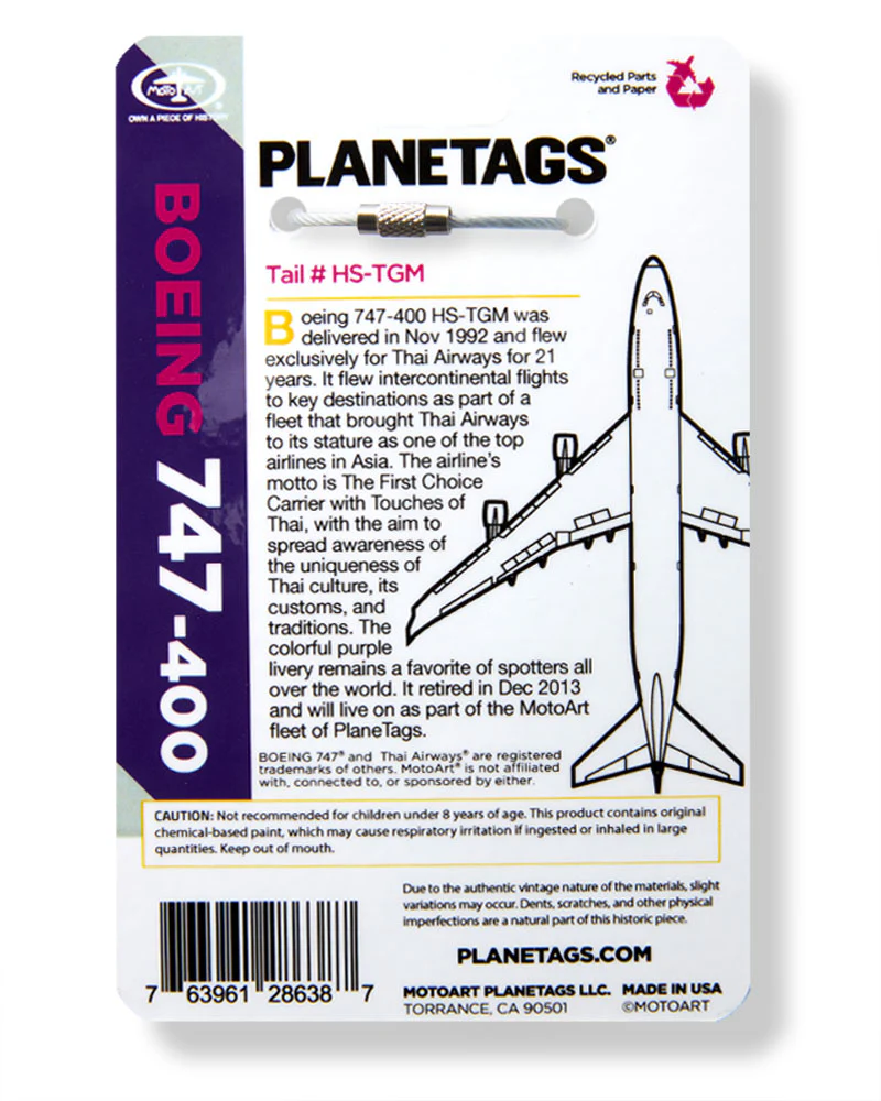 Boeing Thai Airways 747 PlaneTag Tail #HS-TGM - Image 5