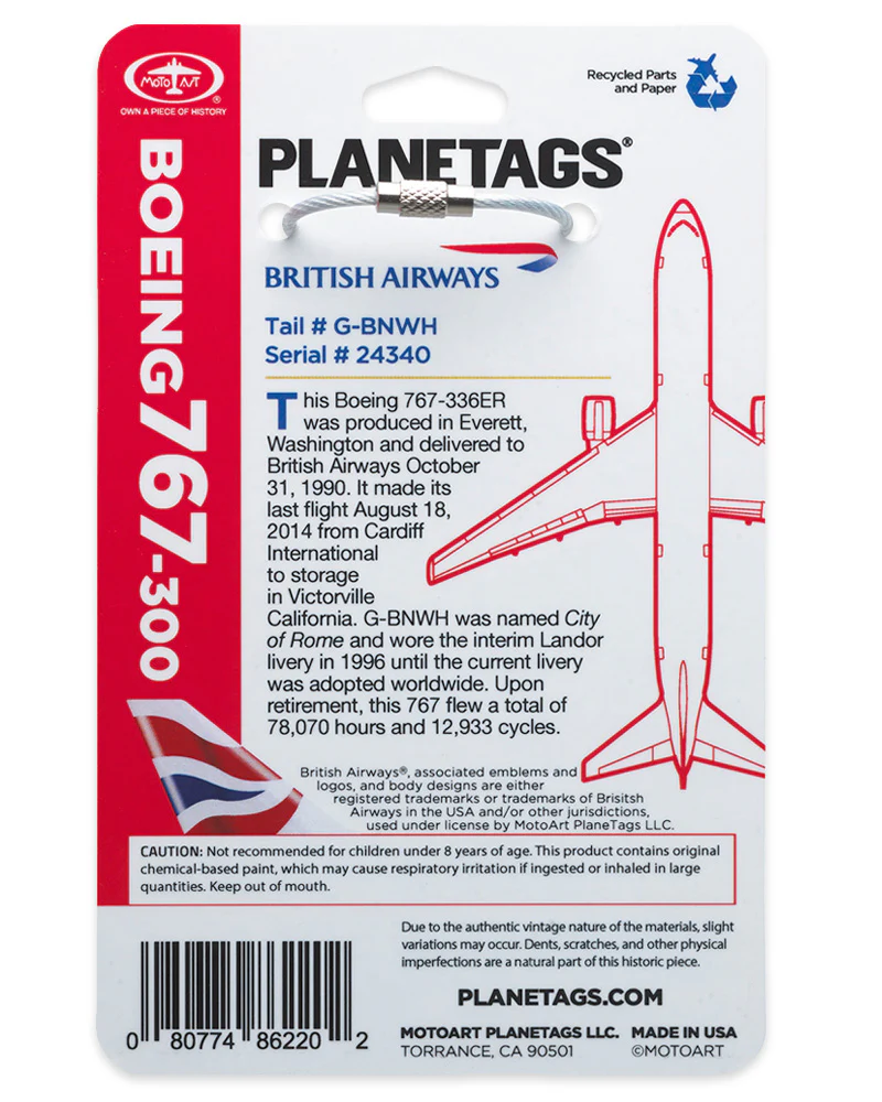 British Airways 767 - PLANETAGS TAIL #G-BNWH - Image 3