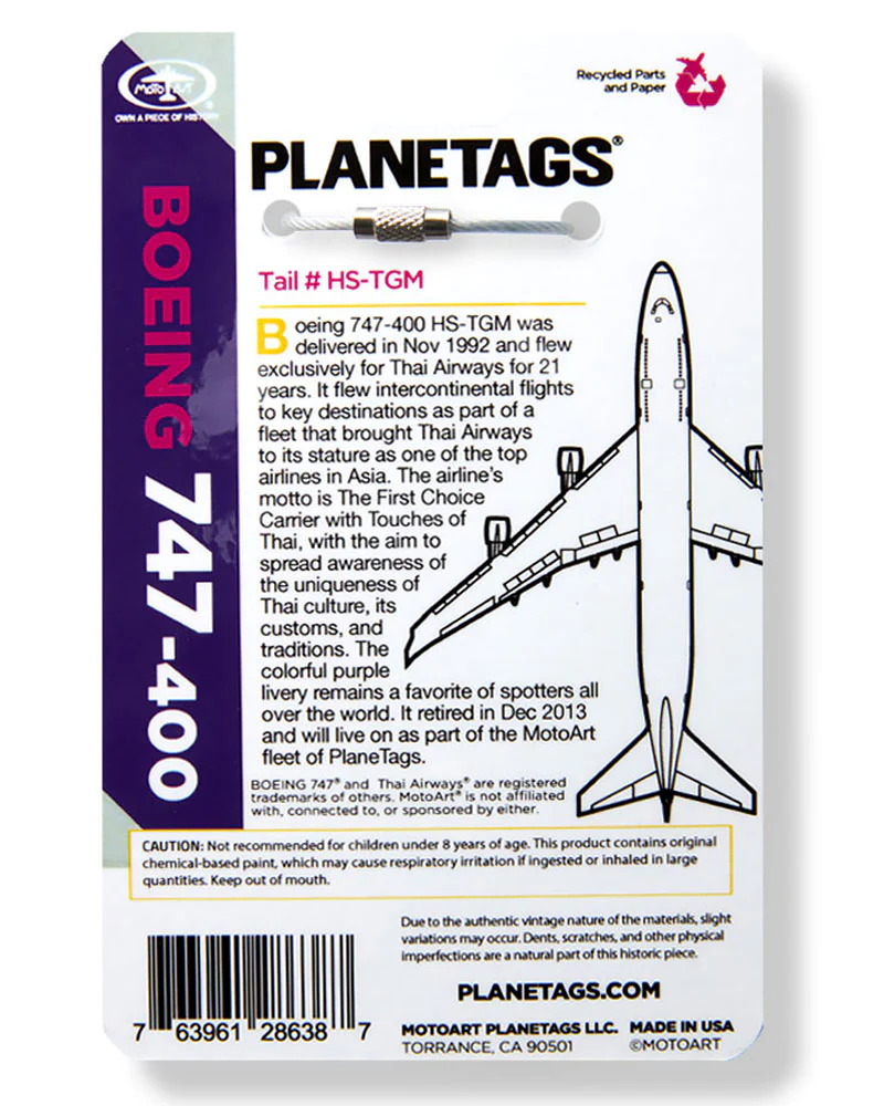 Custom Boeing Thai Airways 747 PlaneTag Tail #HS-TGM - Image 6
